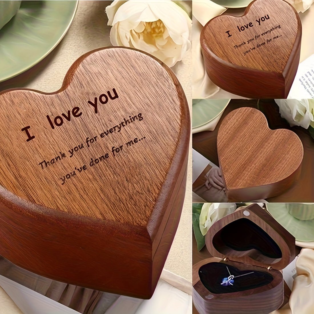 Cat Shop Boys - Unique Heart - Shaped Bamboo Gift Box - Handcrafted, Exquisite Design, Heart - Shaped Pendant Necklace Included, Perfect Birthday, Valentine's Day, Anniversary Gift for Wife, Girlfriend, Beloved, Her - Romantic, Thoughtful, and M