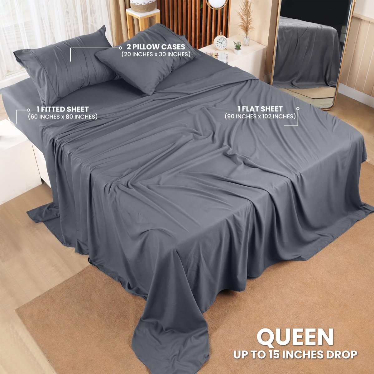 Cat Shop Boys - Utopia Bedding Queen Bed Sheets Set - 4 Piece Bedding - Brushed Microfiber - Shrinkage and Fade Resistant - Easy Care (Queen, Grey)