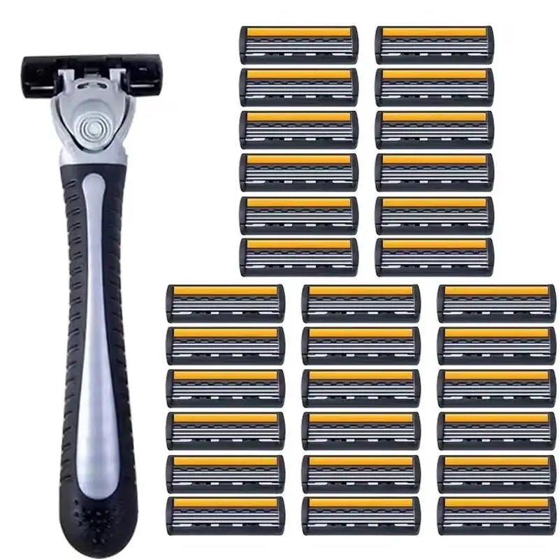 Cat Shop Boys - Variety Packs Skin Guard Anti - Slip Handle Replacement Triple Blades Reusable Safety Manual Razors for Men Shaving Bathing Trave