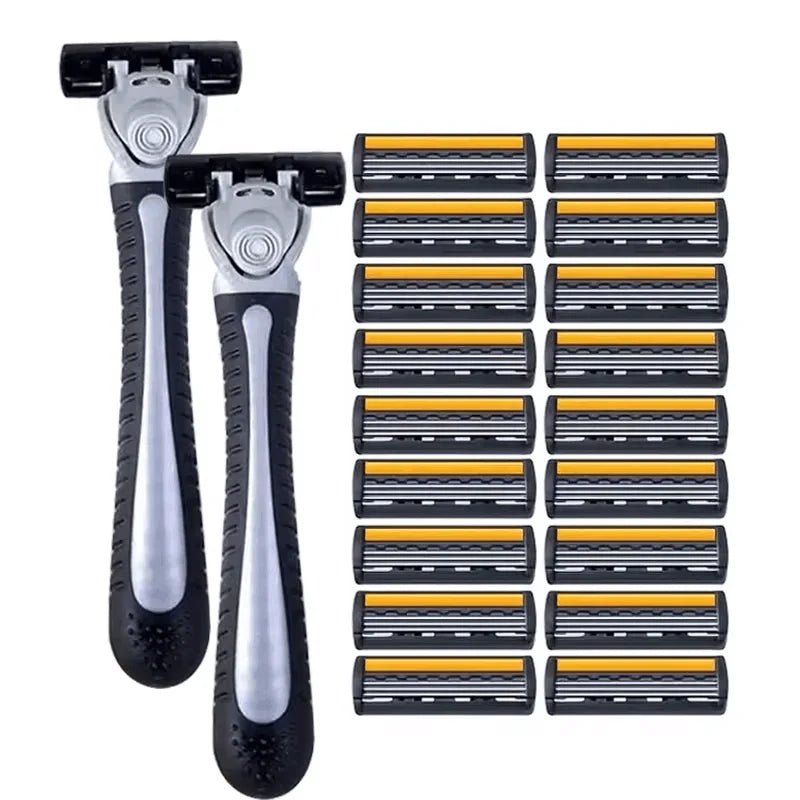 Cat Shop Boys - Variety Packs Skin Guard Anti - Slip Handle Replacement Triple Blades Reusable Safety Manual Razors for Men Shaving Bathing Trave