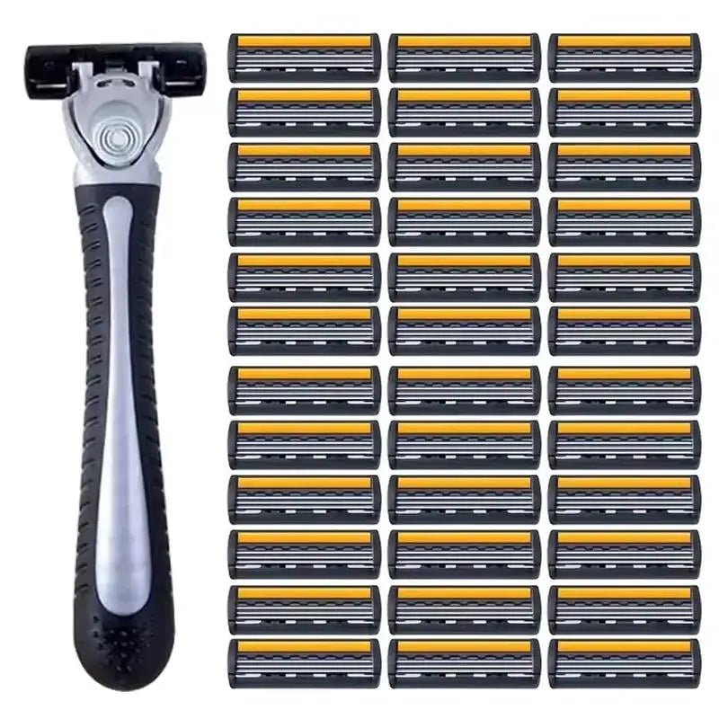 Cat Shop Boys - Variety Packs Skin Guard Anti - Slip Handle Replacement Triple Blades Reusable Safety Manual Razors for Men Shaving Bathing Trave