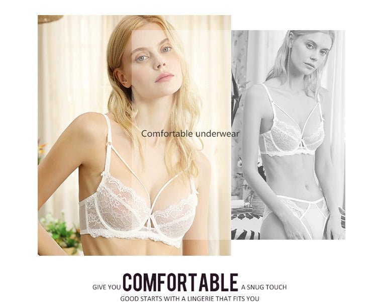 Cat Shop Boys - Vido Sexy Lace Ultra Thin Sponge - Free Transparent Bra Bra for Women Intimates Natural - looking Bra Set