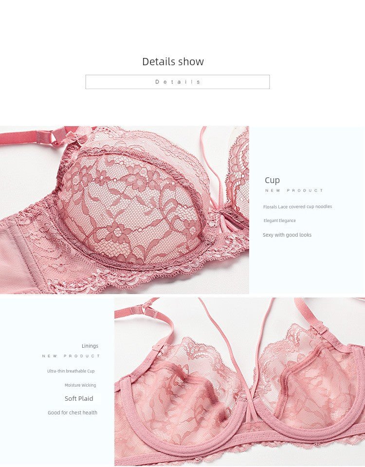 Cat Shop Boys - Vido Sexy Lace Ultra Thin Sponge - Free Transparent Bra Bra for Women Intimates Natural - looking Bra Set