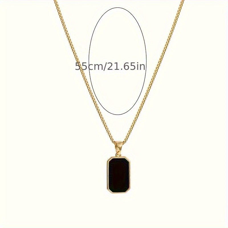 Cat Shop Boys - Vintage Titanium Steel Black Square Pendant Necklace 14K Gold - Plated Lettered Pendant Sweater Chain Vintage Pendant Women'S Jewelry