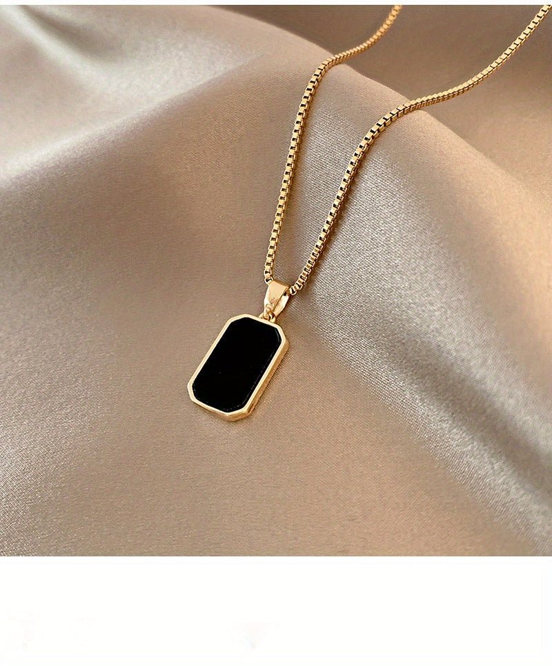 Cat Shop Boys - Vintage Titanium Steel Black Square Pendant Necklace 14K Gold - Plated Lettered Pendant Sweater Chain Vintage Pendant Women'S Jewelry