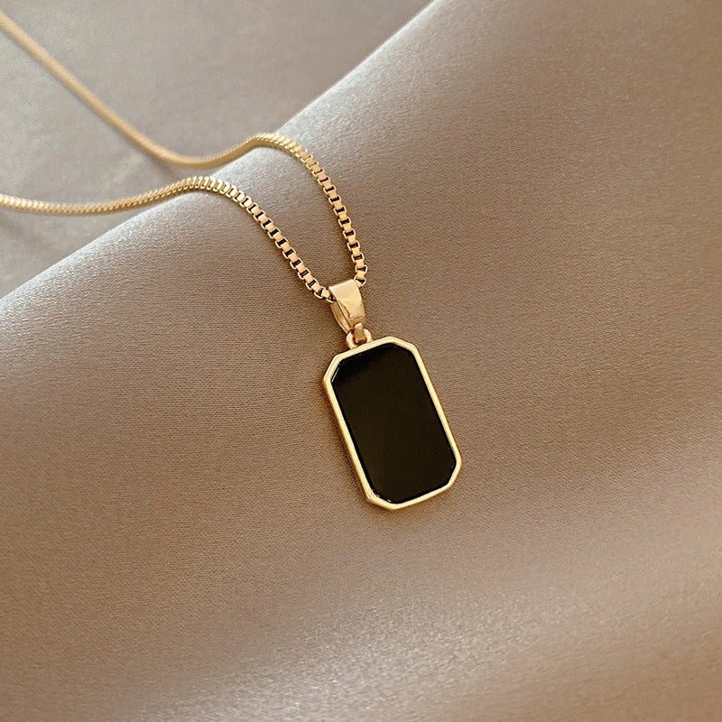 Cat Shop Boys - Vintage Titanium Steel Black Square Pendant Necklace 14K Gold - Plated Lettered Pendant Sweater Chain Vintage Pendant Women'S Jewelry