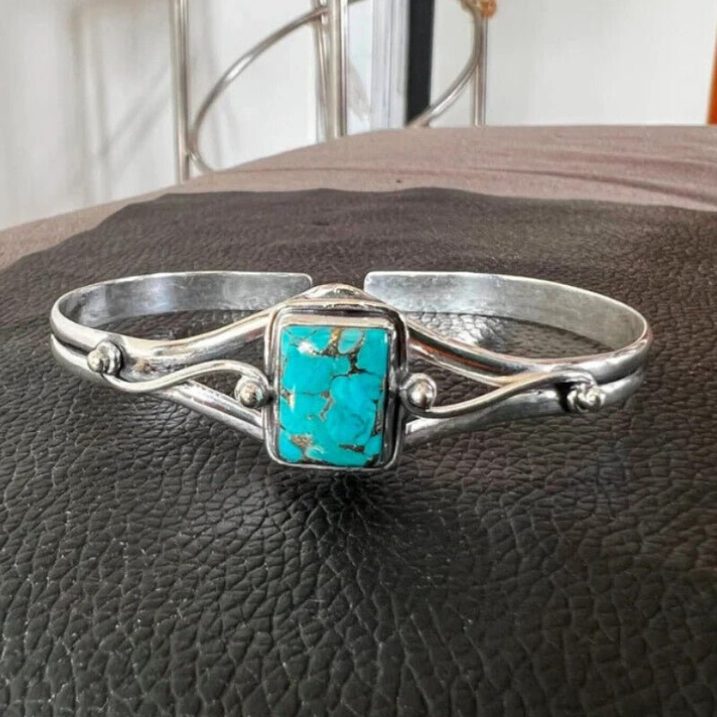 Cat Shop Boys - Vintage Turquoise Inlaid Open Bangle Retro Boho Style Trendy Holiday Open Bangle Trendy Female Gift