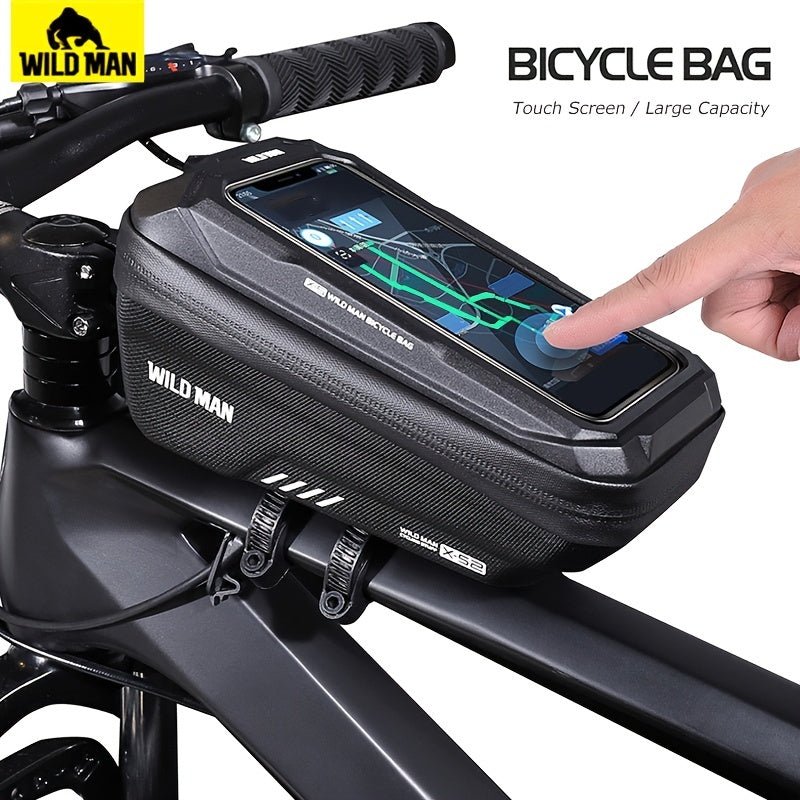 Cat Shop Boys - WILD for Man Waterproof Bike Handlebar Bag with 6.8" Touchscreen Phone Case - Durable EVA, Detachable Strap, Large Capacity - Ideal for Outdoor Cycling, Black, Bike Bag