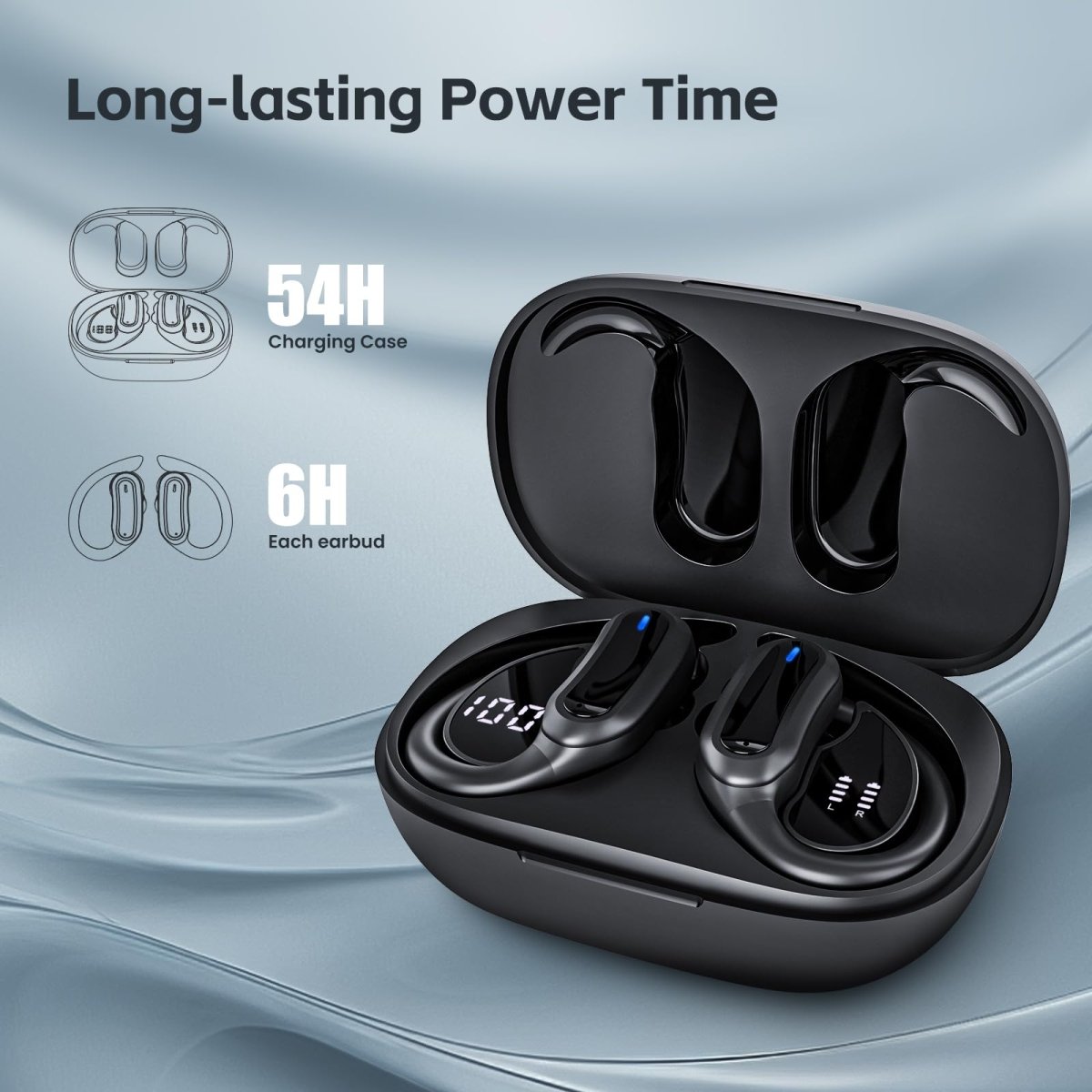 Cat Shop Boys - Wireless Earbuds Bluetooth Headphones, Bluetooth 5.3 Stereo over Ear Buds,Noise Cancelling Mic, IPX7 Waterproof Headset for Workout/Running Black