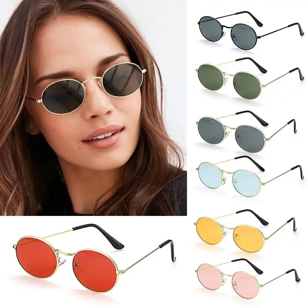 Cat Shop Boys - Women Steampunk Oval Sunglasses Gold Silver Small Frame Retro Sex Round Sunglasses 400UV Gradient Mirror Glasses Driver Goggles