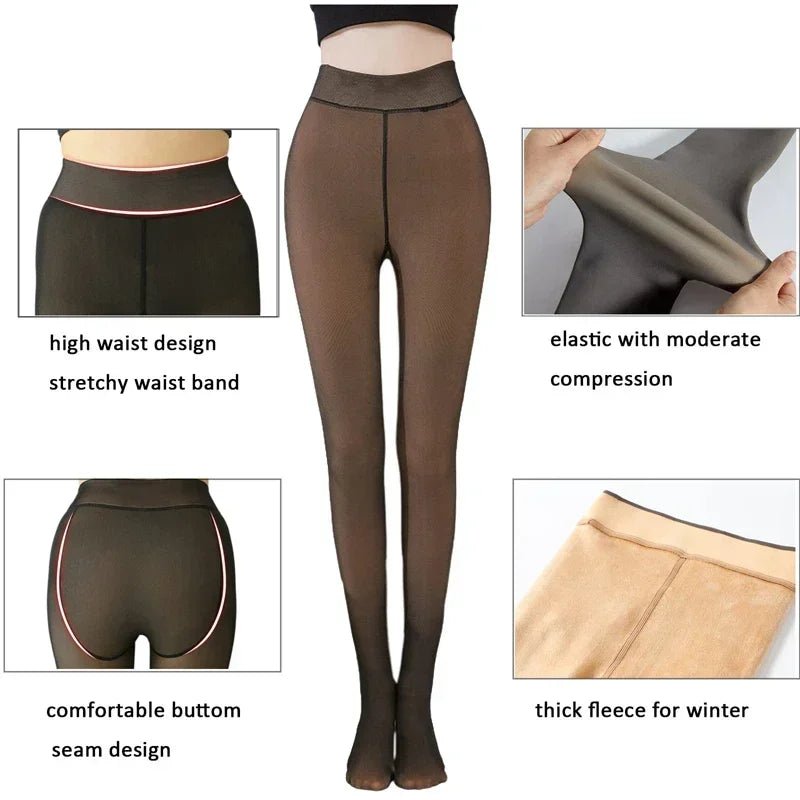 Cat Shop Boys - Women's Thermal Leggings Insulated Tights Fleece Lined High Waist Elasticity Thick Plush Women Pantyhose Winter Below 70kg