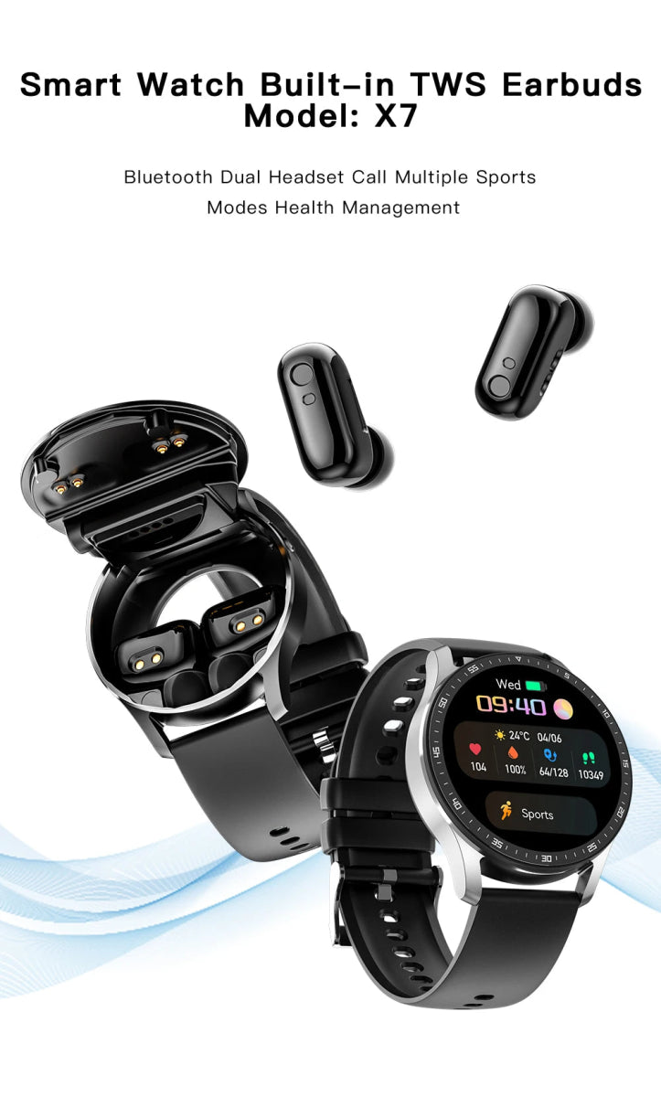 Cat Shop Boys - X7 2 in 1 Smart Watch With Earbuds Smartwatch TWS Bluetooth Earphone Heart Rate Blood Pressure Monitor Sport Watch Fitness Watch