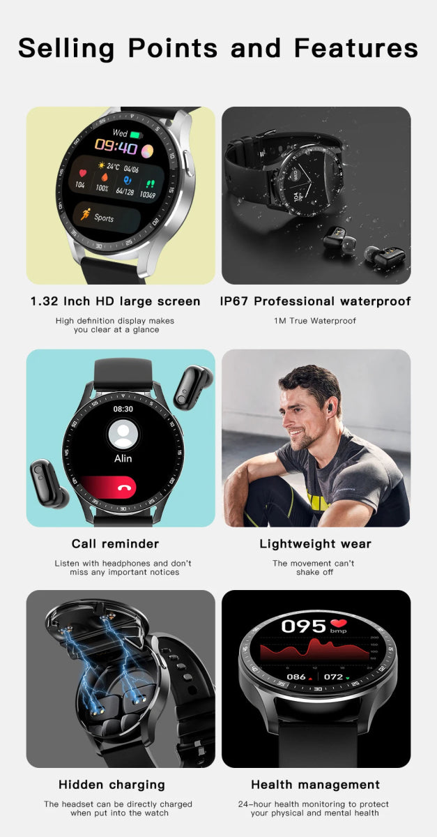 Cat Shop Boys - X7 2 in 1 Smart Watch With Earbuds Smartwatch TWS Bluetooth Earphone Heart Rate Blood Pressure Monitor Sport Watch Fitness Watch