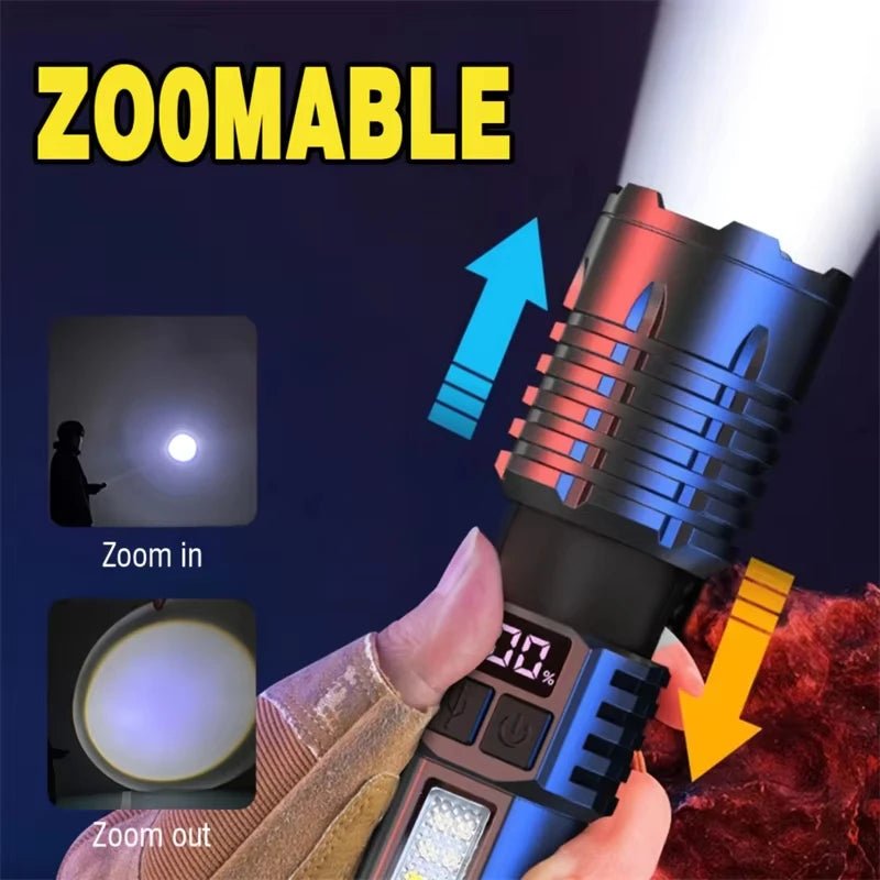 Cat Shop Boys - Xiaomi High Power Rechargeable Led Flashlight Very Strong With Side Light Torch Portable Emergency Lighting For Camping Hiking