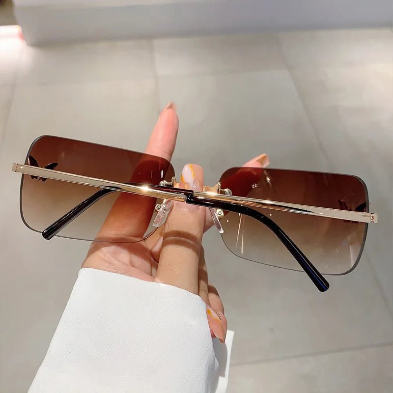 Cat Shop Boys - Y2K Luxury Brand Designer Rimless Square Sunglasses Women For Female Trendy Sun Glasses Diamond Butterfly Pink Punk Shades UV400