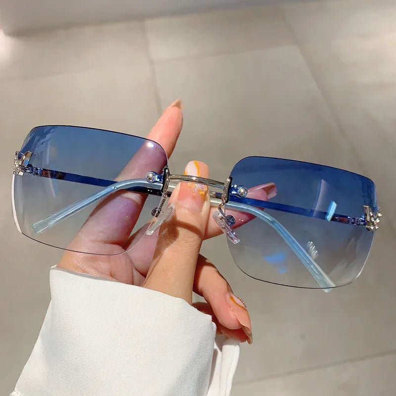 Cat Shop Boys - Y2K Luxury Brand Designer Rimless Square Sunglasses Women For Female Trendy Sun Glasses Diamond Butterfly Pink Punk Shades UV400