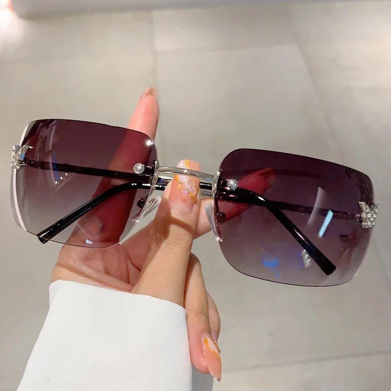 Cat Shop Boys - Y2K Luxury Brand Designer Rimless Square Sunglasses Women For Female Trendy Sun Glasses Diamond Butterfly Pink Punk Shades UV400