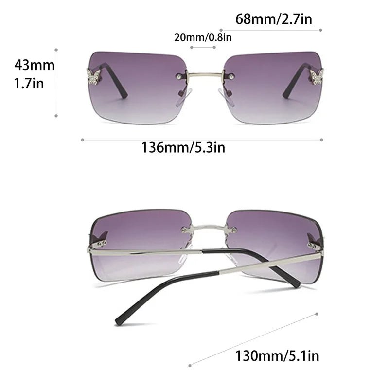 Cat Shop Boys - Y2K Luxury Brand Designer Rimless Square Sunglasses Women For Female Trendy Sun Glasses Diamond Butterfly Pink Punk Shades UV400