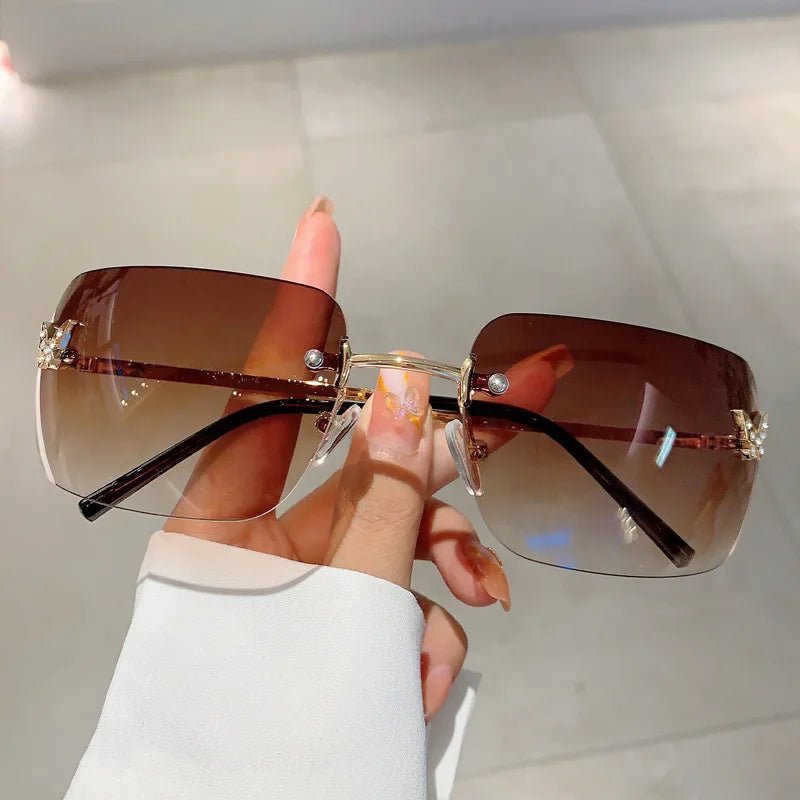 Cat Shop Boys - Y2K Luxury Brand Designer Rimless Square Sunglasses Women For Female Trendy Sun Glasses Diamond Butterfly Pink Punk Shades UV400