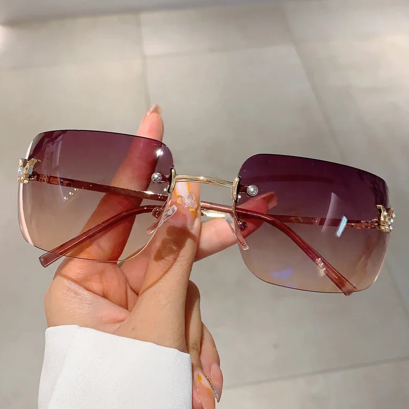 Cat Shop Boys - Y2K Luxury Brand Designer Rimless Square Sunglasses Women For Female Trendy Sun Glasses Diamond Butterfly Pink Punk Shades UV400