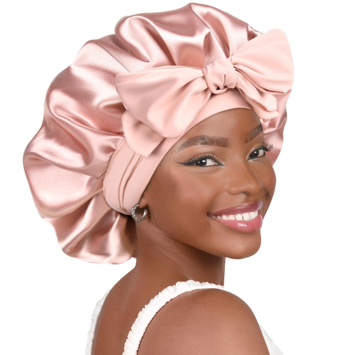 Cat Shop Boys - YANIBEST Silk Bonnet for Sleeping Women Satin Bonnet Double Layer Satin Lined Hair Bonnet with Tie Band Curly Hair Blush Pink